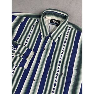 Vintage Roper Shirt Men XL Green Stripe Western Cowboy Heavy Brushpopper Pearl